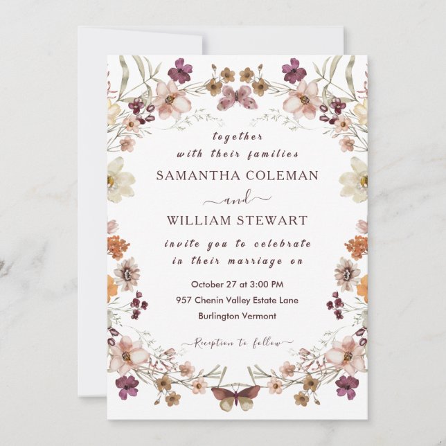 Elegant Pastel Chic Boho Wildflower Theme Wedding Invitation (Front)