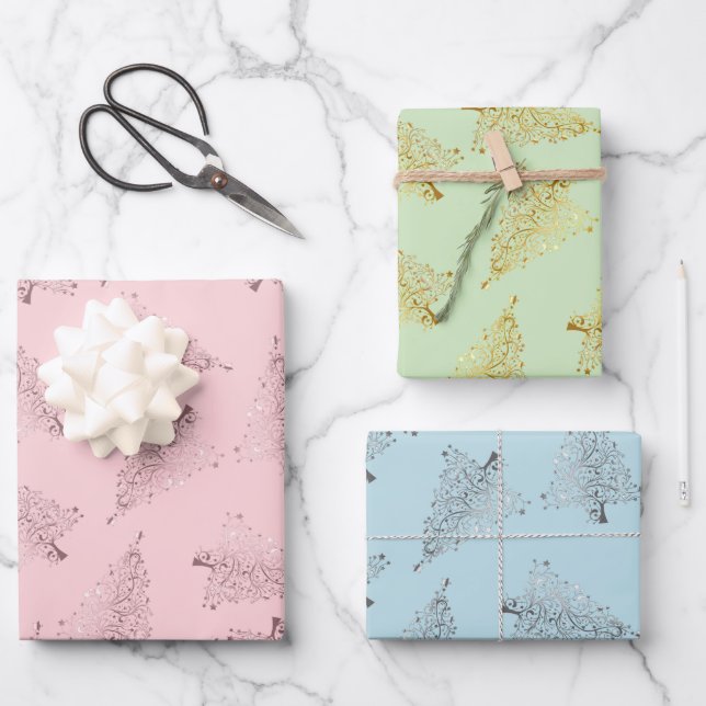 Elegant pastel Christmas tree pattern  Wrapping Paper Sheets (Front)