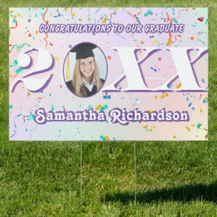 Elegant Pastel Class of 2025 Confetti Name Photo Sign