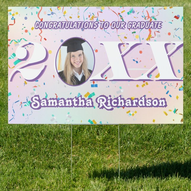 Elegant Pastel Class of 2025 Confetti Name Photo Sign (Insitu)