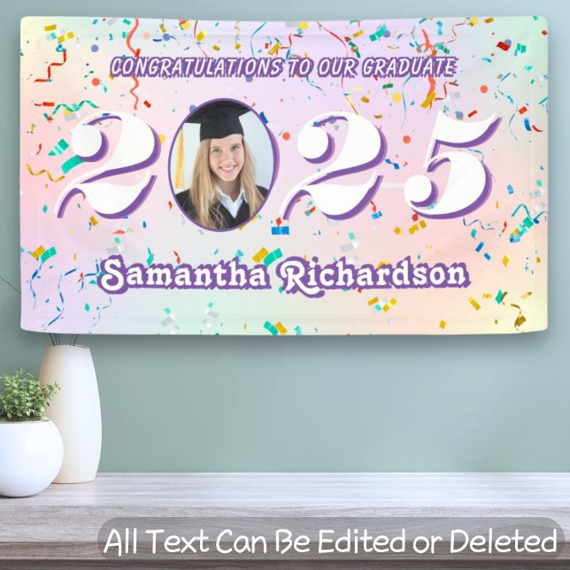 Elegant Pastel Class of 2026 Confetti Name Photo Banner (Creator Uploaded)