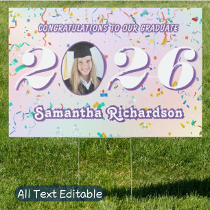 Elegant Pastel Class of 2026 Confetti Name Photo Sign