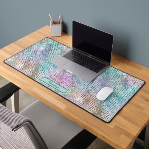 Elegant Pastel Color Gem Shimmer Pattern Monogram Desk Mat