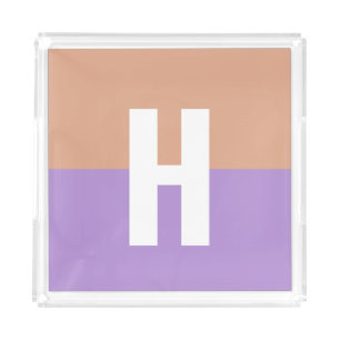 Elegant Pastel Colorblock Monogram Initial Letter Acrylic Tray