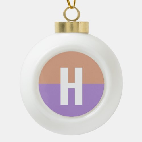 Elegant Pastel Colorblock Monogram Initial Letter Ceramic Ball Christmas Ornament