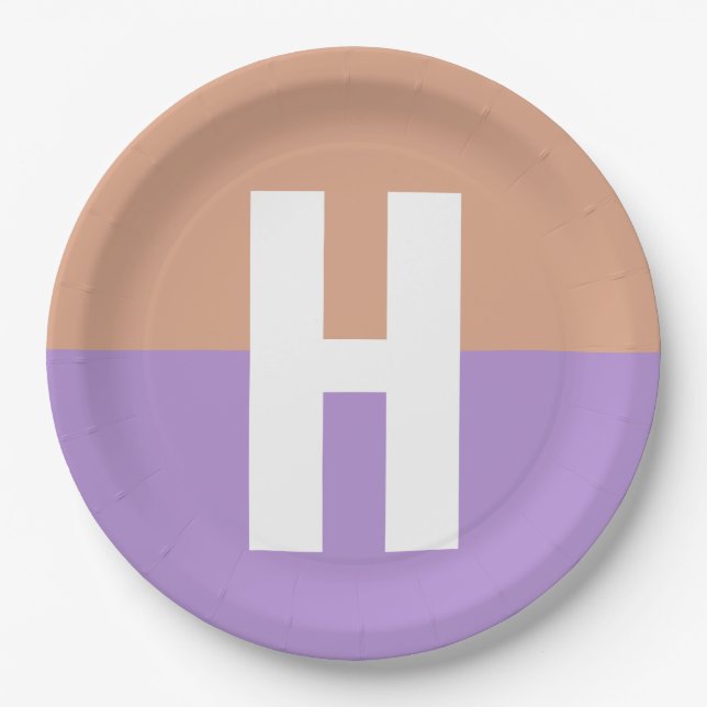 Elegant Pastel Colorblock Monogram Initial Letter Paper Plates (Front)