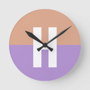 Elegant Pastel Colorblock Monogram Initial Letter Round Clock