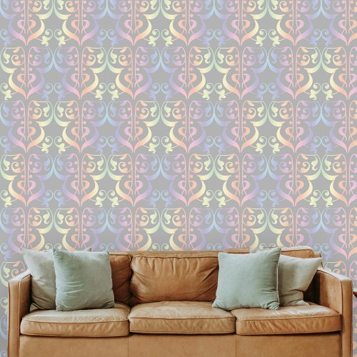 Elegant Pastel Colored Stylized Damask Wallpaper