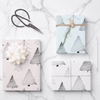 Elegant Pastel Colors Hand Drawn Christmas Trees 