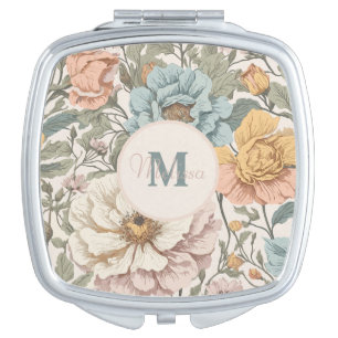 Elegant Pastel Colors Vintage Floral Monogram Compact Mirror