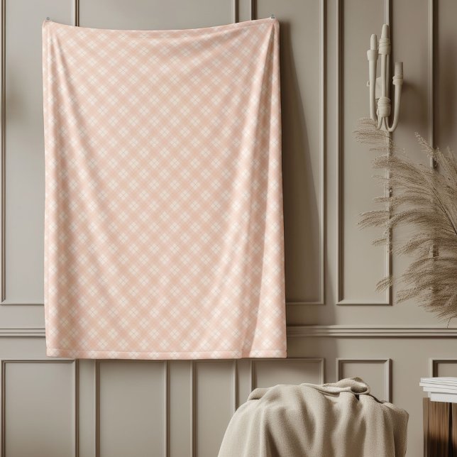 Elegant Pastel Coral Plaid Checkered Tartan Fleece Blanket (Elegant Pastel Coral Plaid Checkered Tartan Fleece Blanket)