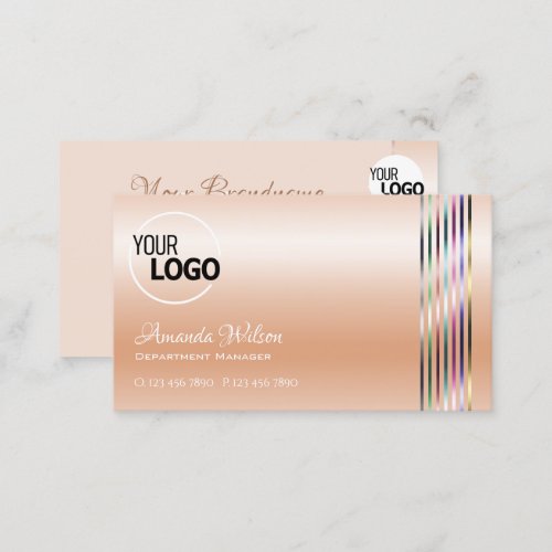 Elegant Pastel Coral Shimmer with Logo Monogram Business Card