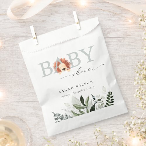 Elegant Pastel Cute Boho Lion Foliage Baby Shower Favor Bag