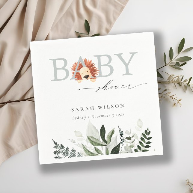 Elegant Pastel Cute Boho Lion Foliage Baby Shower Napkins (Creator Uploaded)