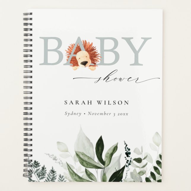 Elegant Pastel Cute Boho Lion Foliage Baby Shower Planner (Front)