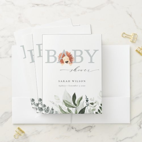 Elegant Pastel Cute Boho Lion Foliage Baby Shower Pocket Folder