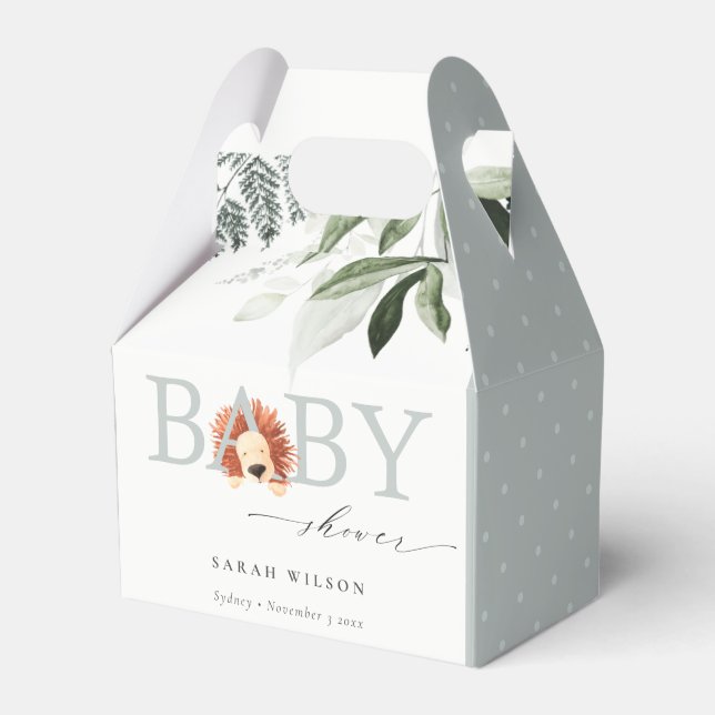 Elegant Pastel Cute Lion Foliage Baby Shower Favor Boxes (Front Side)