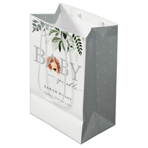 Elegant Pastel Cute Lion Foliage Baby Sprinkle Medium Gift Bag