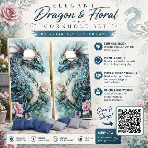 Elegant Pastel Dragon and Floral Cornhole Set