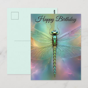 Elegant Pastel Dragonfly Fractal Art Bday Postcard