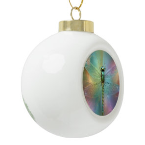 Elegant Pastel Dragonfly Fractal Art, Ceramic Ball Christmas Ornament