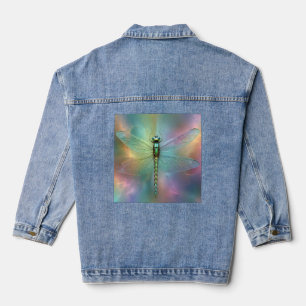 Elegant Pastel Dragonfly Fractal Art, Denim Jacket