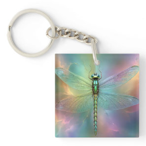 Elegant Pastel Dragonfly Fractal Art, Keychain
