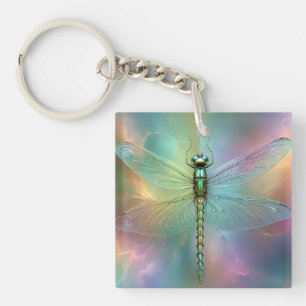 Elegant Pastel Dragonfly Fractal Art, Keychain