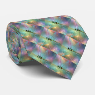 Elegant Pastel Dragonfly Fractal Art, Neck Tie
