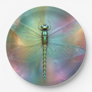 Elegant Pastel Dragonfly Fractal Art, Paper Plates