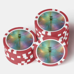Elegant Pastel Dragonfly Fractal Art, Poker Chips