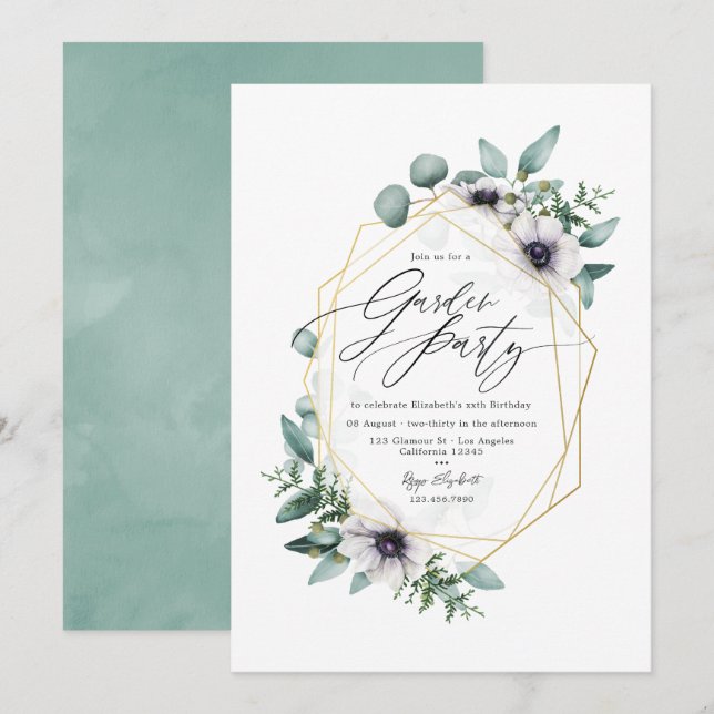Elegant Pastel Eucalyptus and Anemone Garden Party Invitation (Front/Back)