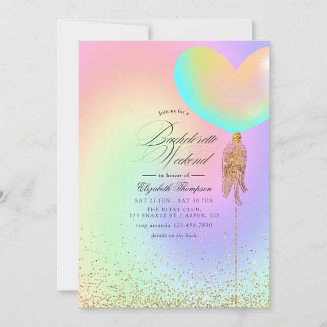 Elegant Pastel Faux Glitter Bachelorette Weekend Invitation (Front)