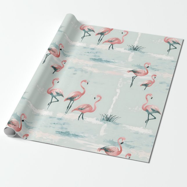 Elegant pastel flamingo pattern wrapping paper (Unrolled)