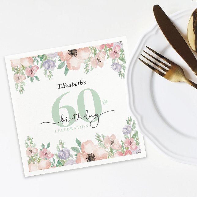 Elegant Pastel Floral 60th Birthday Party Napkins (Creator Uploaded)
