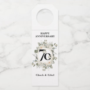 Elegant Pastel Floral 70th ANNIVERSARY Bottle Hanger Tag