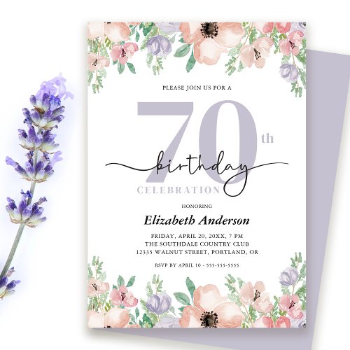 Elegant Pastel Floral 70th Birthday Party