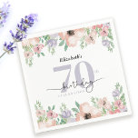 Elegant Pastel Floral 70th Birthday Party Napkins<br><div class="desc">This elegant 70th birthday paper napkin features soft pastel watercolor flowers framing the top and bottom. The design combines modern typography with modern calligraphy,  creating a refined and stylish look—perfect for celebrating a special woman’s milestone birthday.</div>
