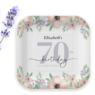 Elegant Pastel Floral 70th Birthday Party Paper Plates