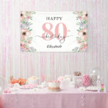 Elegant Pastel Floral 80th Birthday Party  Banner<br><div class="desc">Say Happy Birthday in style with this elegant 80th birthday party sign,  featuring a graceful watercolor floral border along the sides. Soft pastel shades of peach and purple add a delicate,  feminine touch—perfect for celebrating a special woman’s milestone birthday.</div>