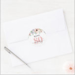 Elegant Pastel Floral 80th Birthday Party Classic Round Sticker<br><div class="desc">This 80th birthday party round sticker showcases a graceful watercolor floral border across the top. The soft pastel hues of peach and purple offer a delicate and feminine charm,  perfect for a woman's birthday celebration.</div>