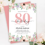 Elegant Pastel Floral 80th Birthday Party Invitation
