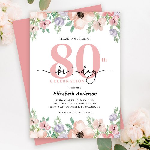 Elegant Pastel Floral 80th Birthday Party