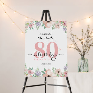 Elegant Pastel Floral 80th Birthday Party Welcome Foam Board