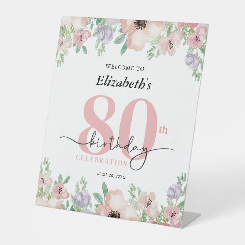 Elegant Pastel Floral 80th Birthday Party Welcome
