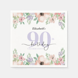 Elegant Pastel Floral 90th Birthday Party Napkins