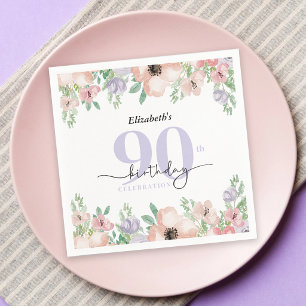 Elegant Pastel Floral 90th Birthday Party Napkins