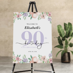 Elegant Pastel Floral 90th Birthday Party Welcome Foam Board