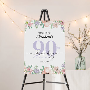 Elegant Pastel Floral 90th Birthday Party Welcome Foam Board