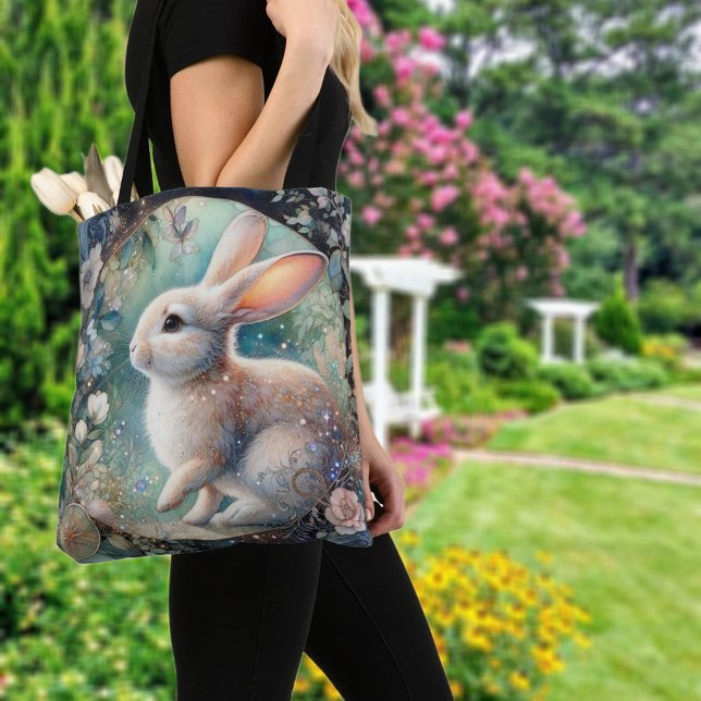Elegant Pastel Floral Art Nouveau Rabbit Tote Bag (Creator Uploaded)